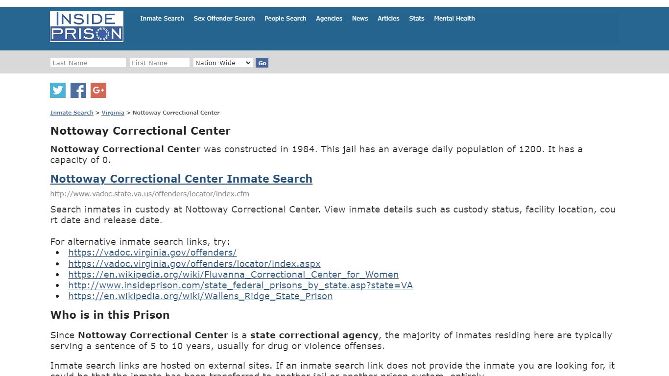 Nottoway Correctional Center - Virginia - Inmate Search - Inside Prison